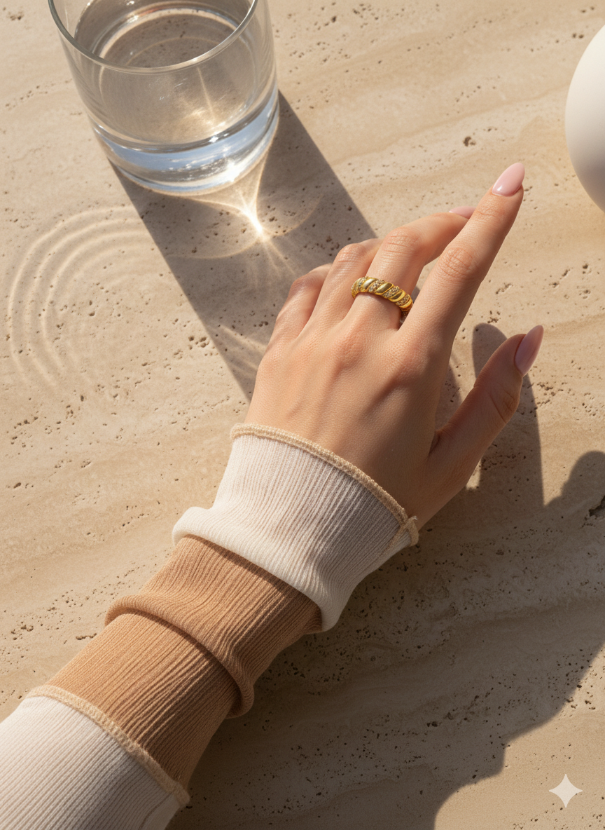 Twisted Pavé Band Ring – 925 Silver with 18K Gold/Platinum Plating