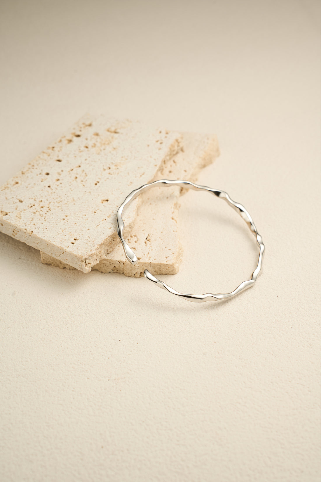 Flowing Texture Open Bangle | S925 Sterling Silver Minimalist Adjustable Bracelet