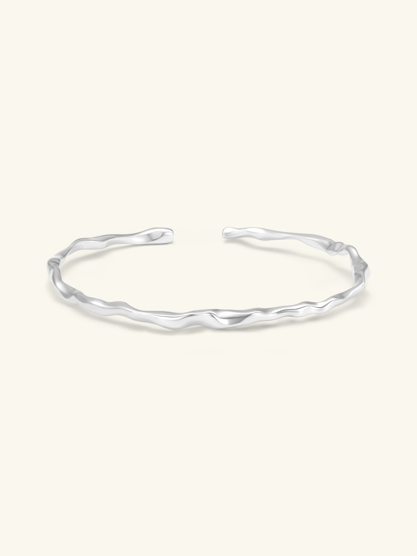 Flowing Texture Open Bangle | S925 Sterling Silver Minimalist Adjustable Bracelet
