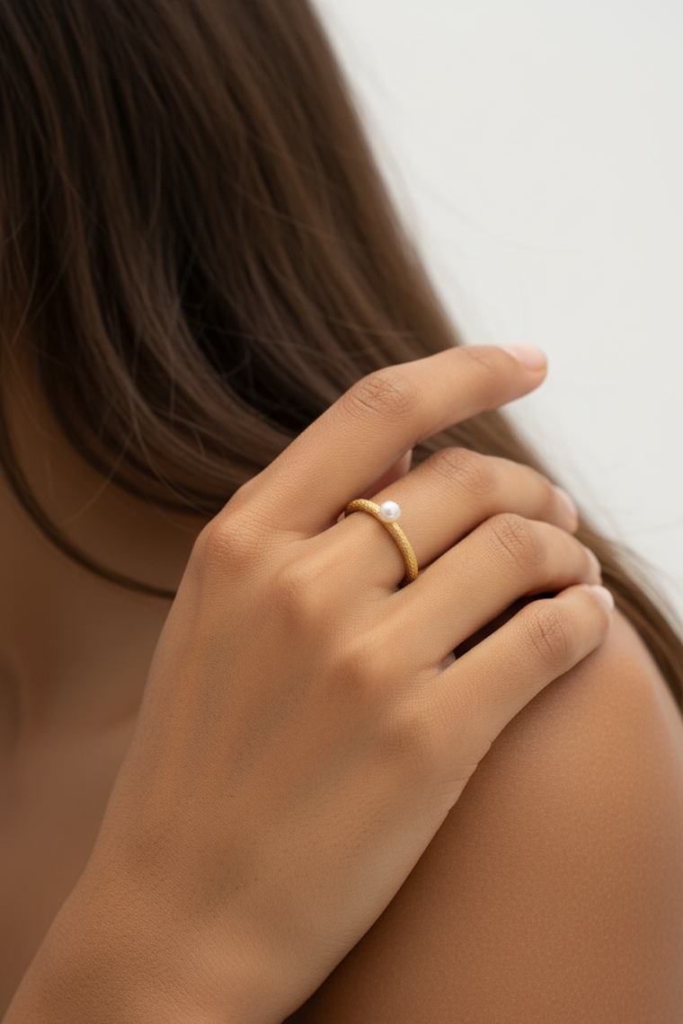 Sunset Moonlight Pearl Ring – 925 Silver with 18K Gold Plating