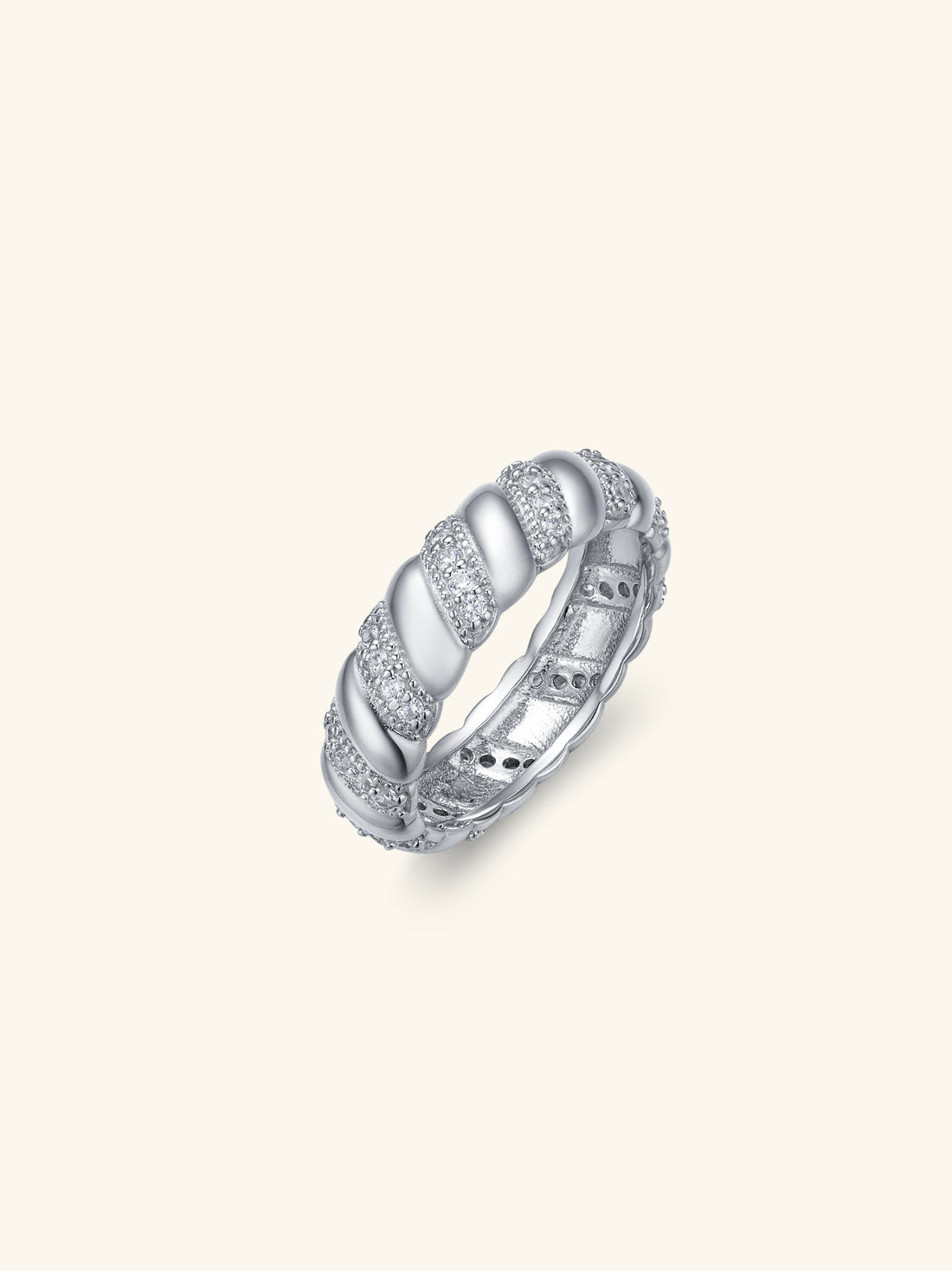 Twisted Pavé Band Ring – 925 Silver with 18K Gold/Platinum Plating