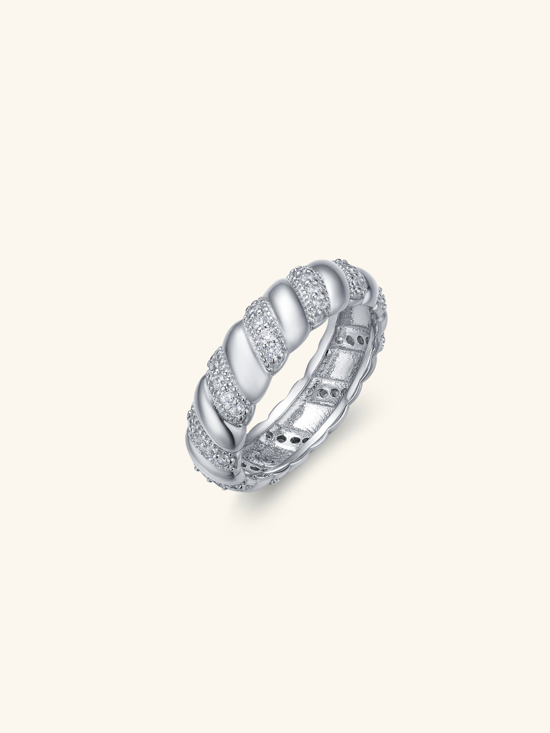 Twisted Pavé Band Ring – 925 Silver with 18K Gold/Platinum Plating