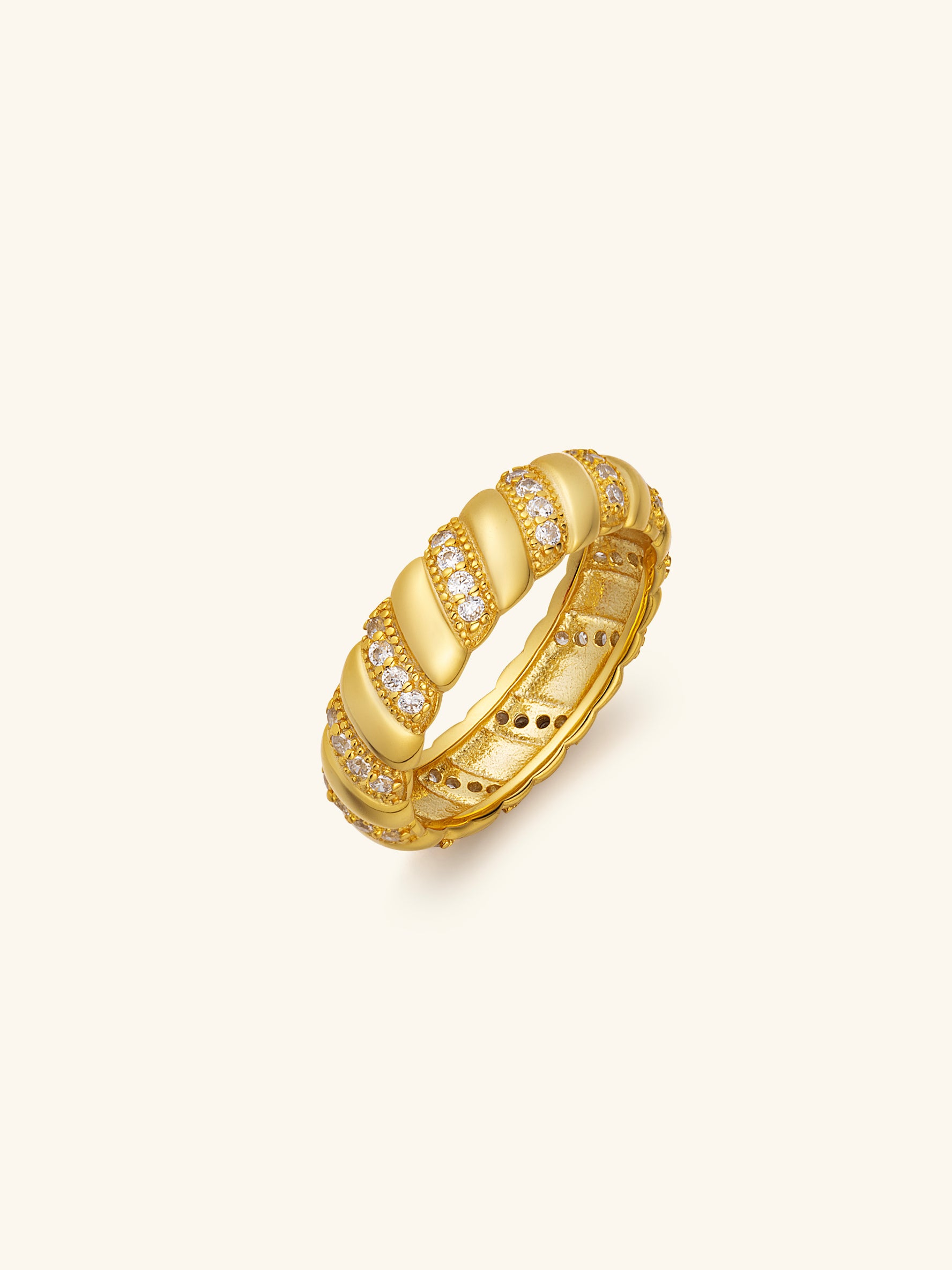 Twisted Pavé Band Ring – 925 Silver with 18K Gold/Platinum Plating