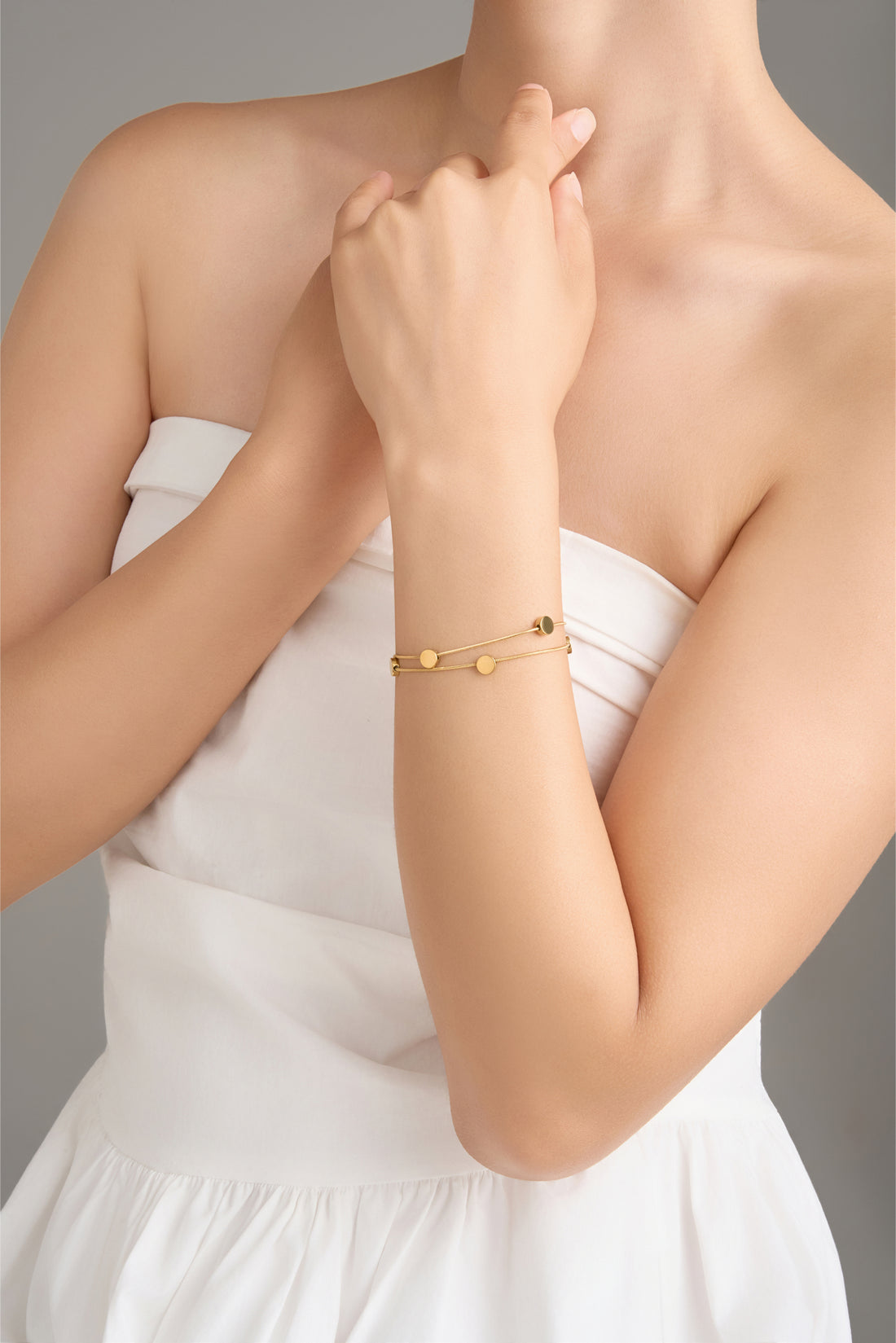Minimalist Gold Disc Double Chain Bracelet – Stainless Steel, 18K Gold Plated