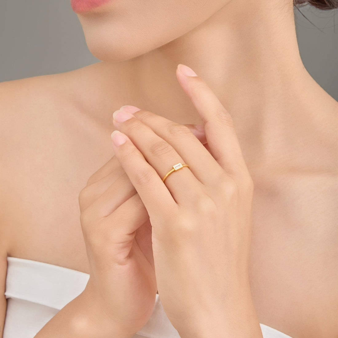 Glimmer Geometry Baguette Zircon Ring