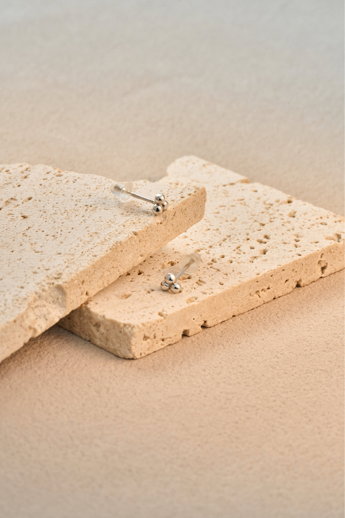 Triple Bead Stud Earrings – 925 Silver with 18K Gold/Platinum Plating