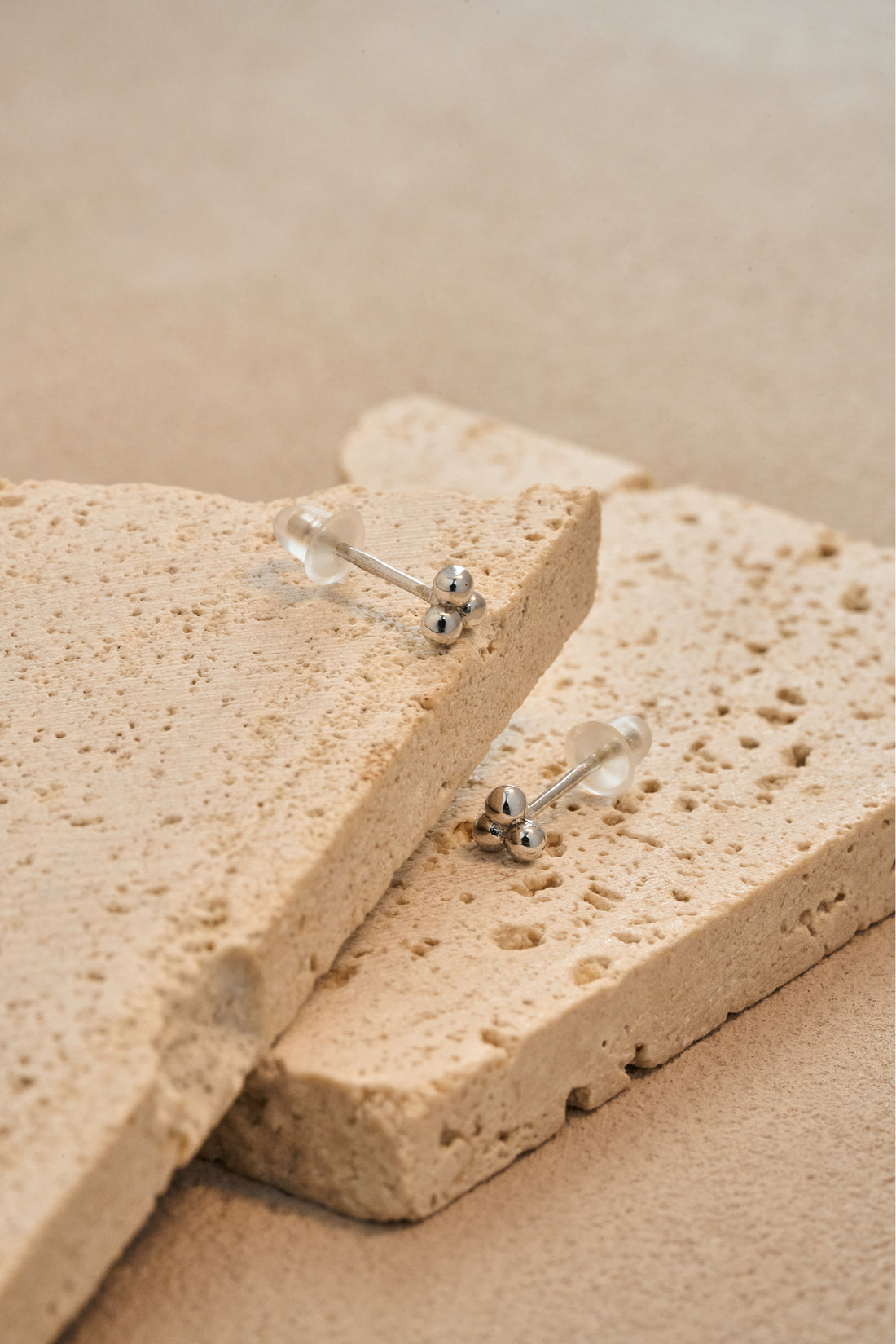 Triple Bead Stud Earrings – 925 Silver with 18K Gold/Platinum Plating