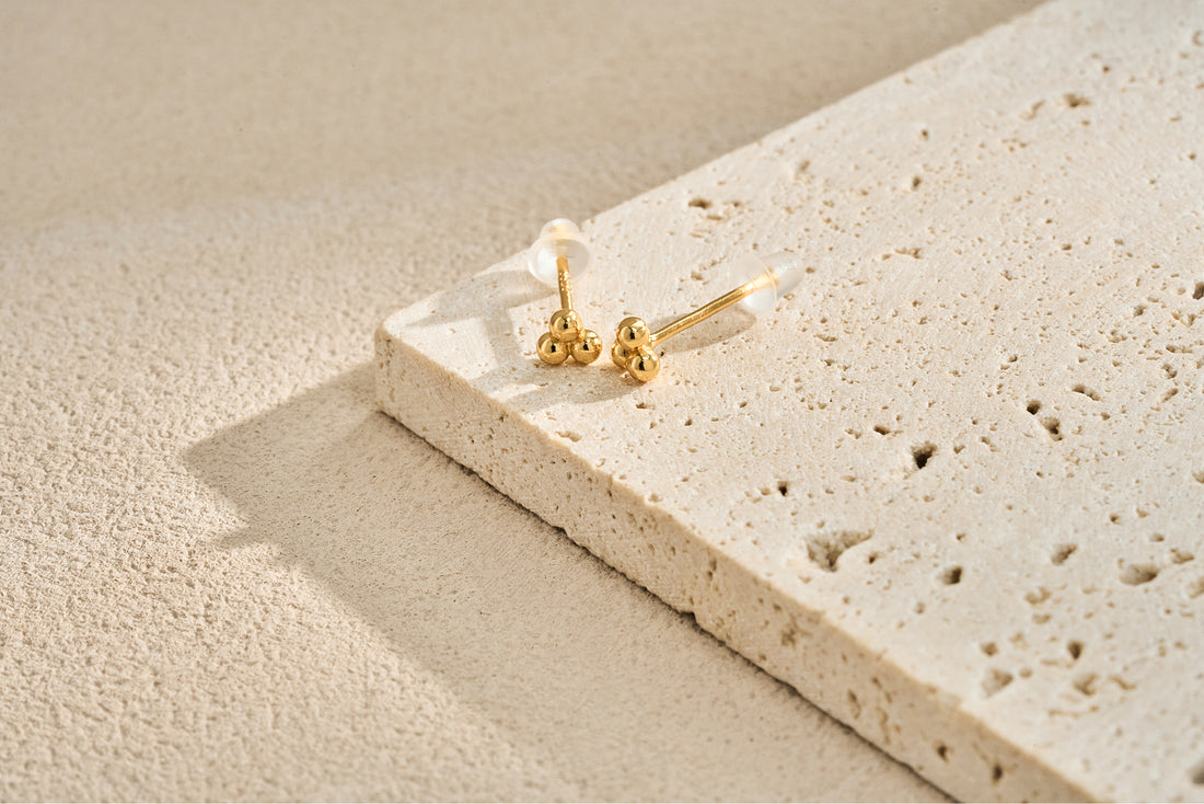 Triple Bead Stud Earrings – 925 Silver with 18K Gold/Platinum Plating