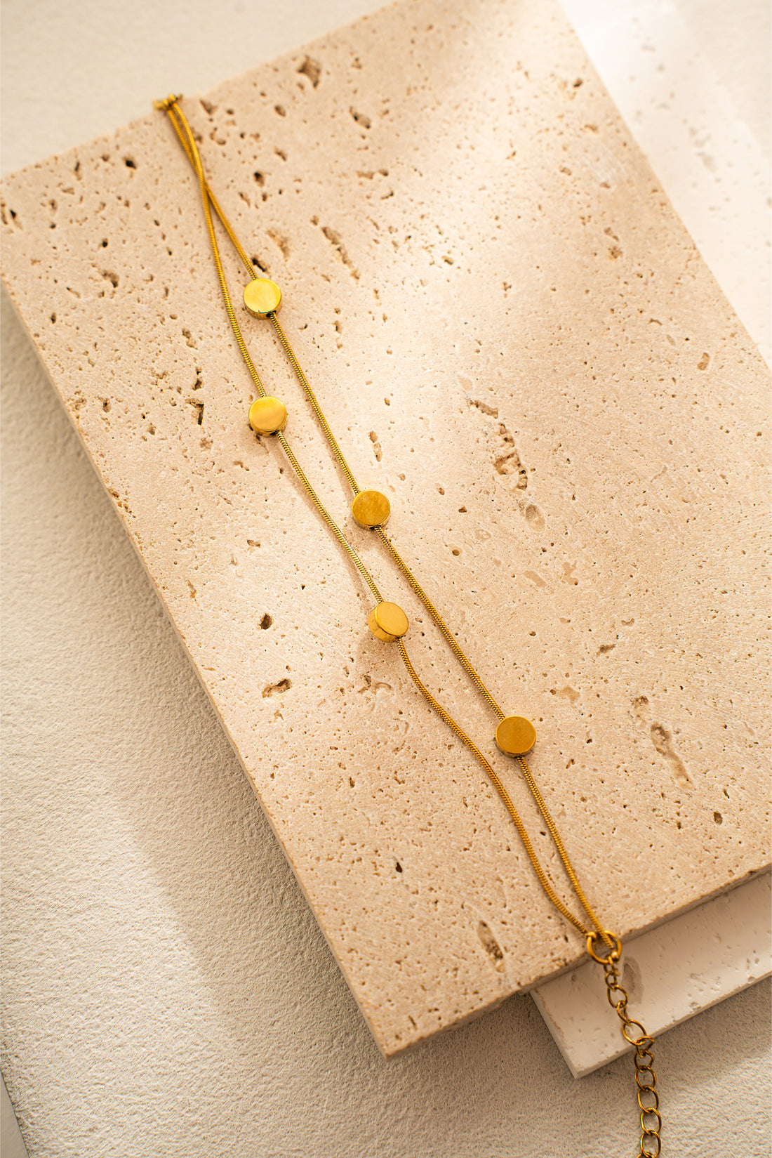 Minimalist Gold Disc Double Chain Bracelet – Stainless Steel, 18K Gold Plated