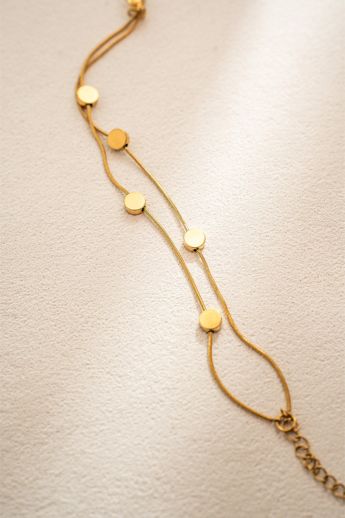 Minimalist Gold Disc Double Chain Bracelet – Stainless Steel, 18K Gold Plated