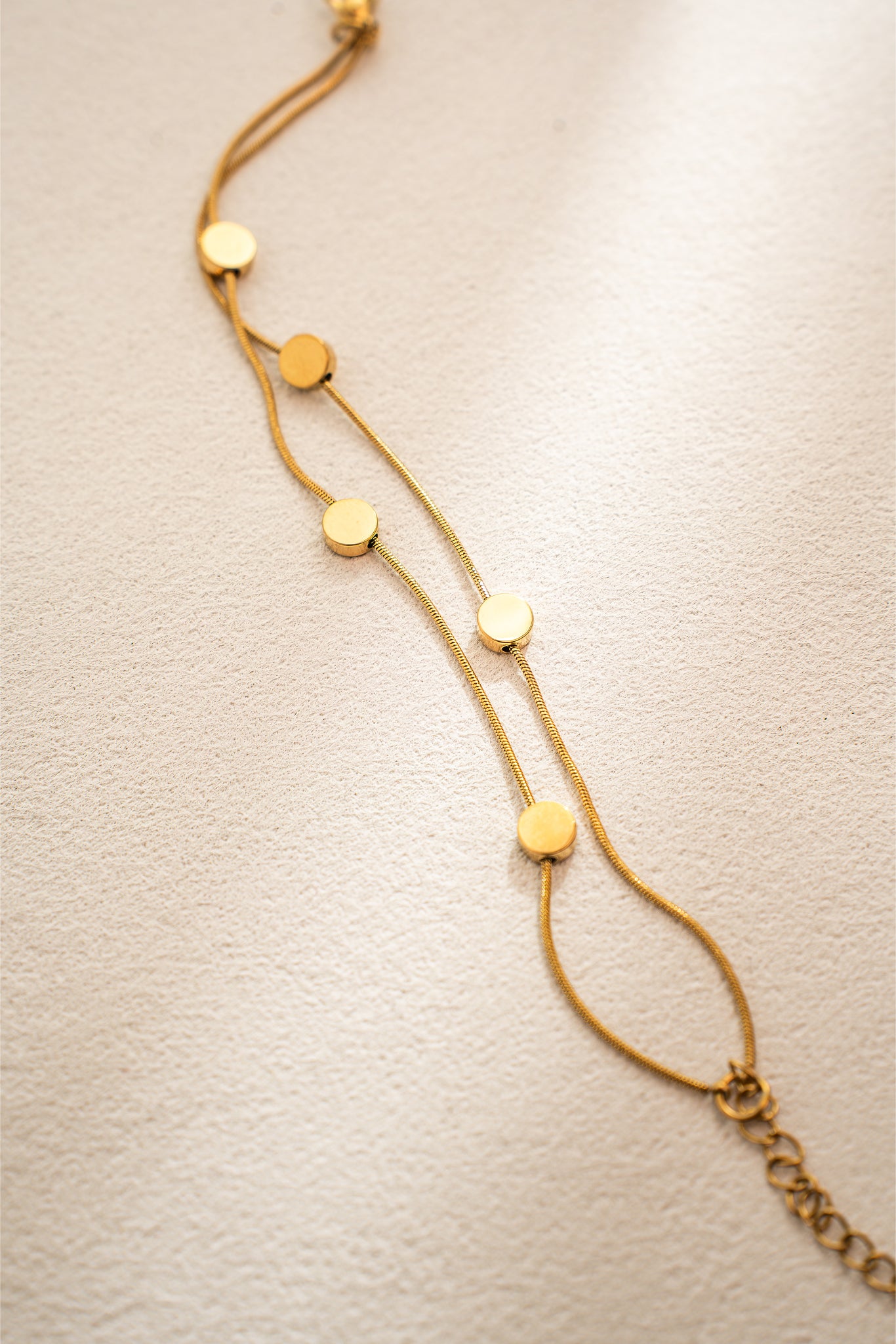 Minimalist Gold Disc Double Chain Bracelet – Stainless Steel, 18K Gold Plated