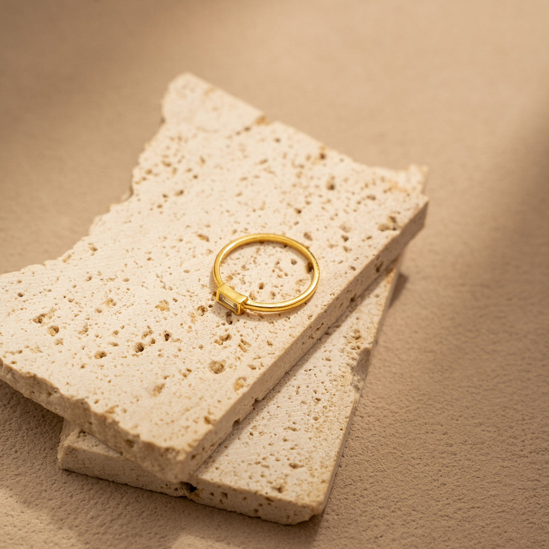 Glimmer Geometry Baguette Zircon Ring