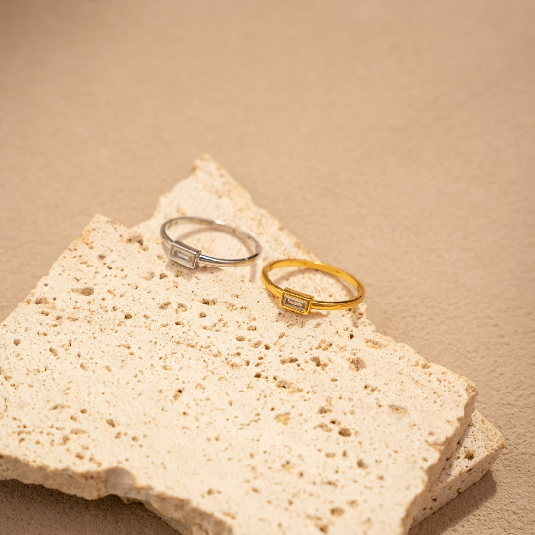 Glimmer Geometry Baguette Zircon Ring