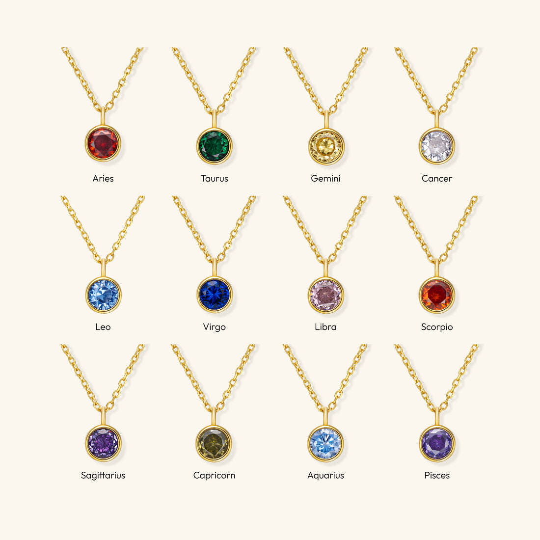 Zodiac Birthstone Necklace – 925 Silver with 18K Gold Plating