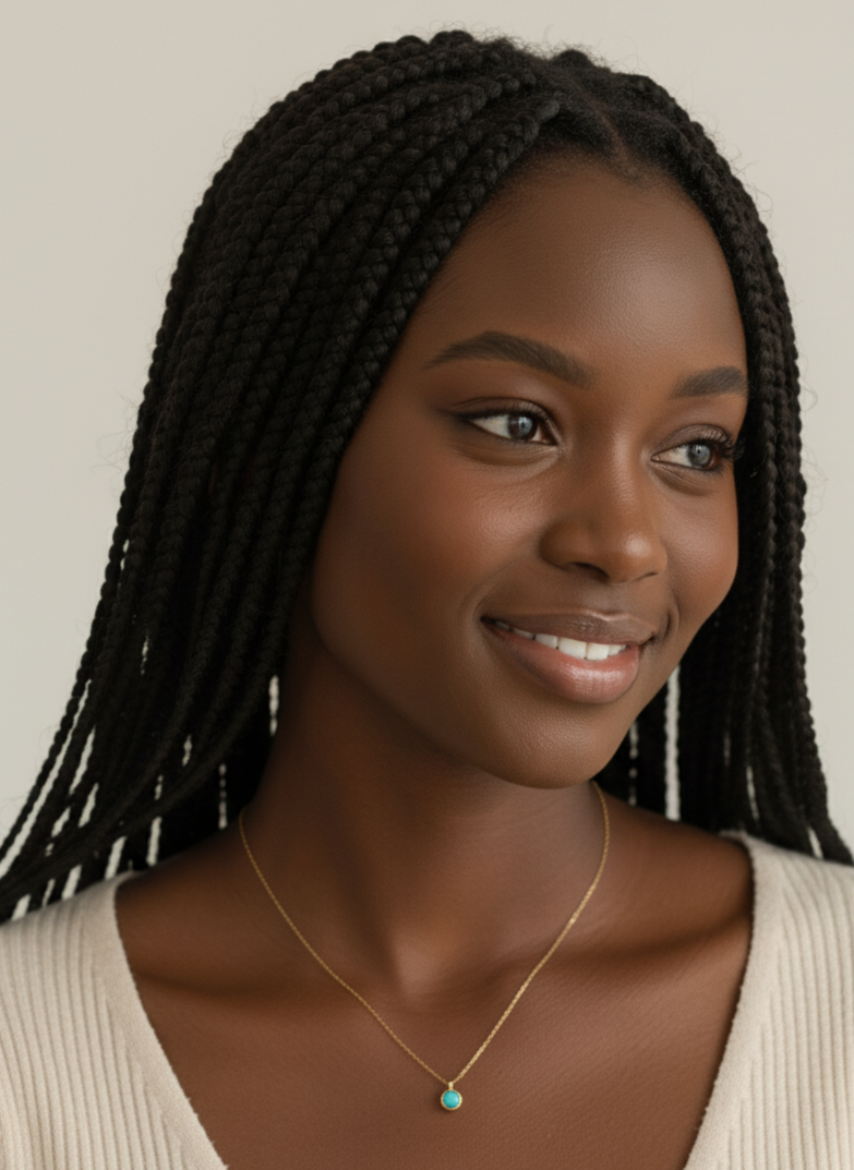 Turquoise Pendant Necklace – 925 Silver with 18K Gold Plating, Adjustable Chain