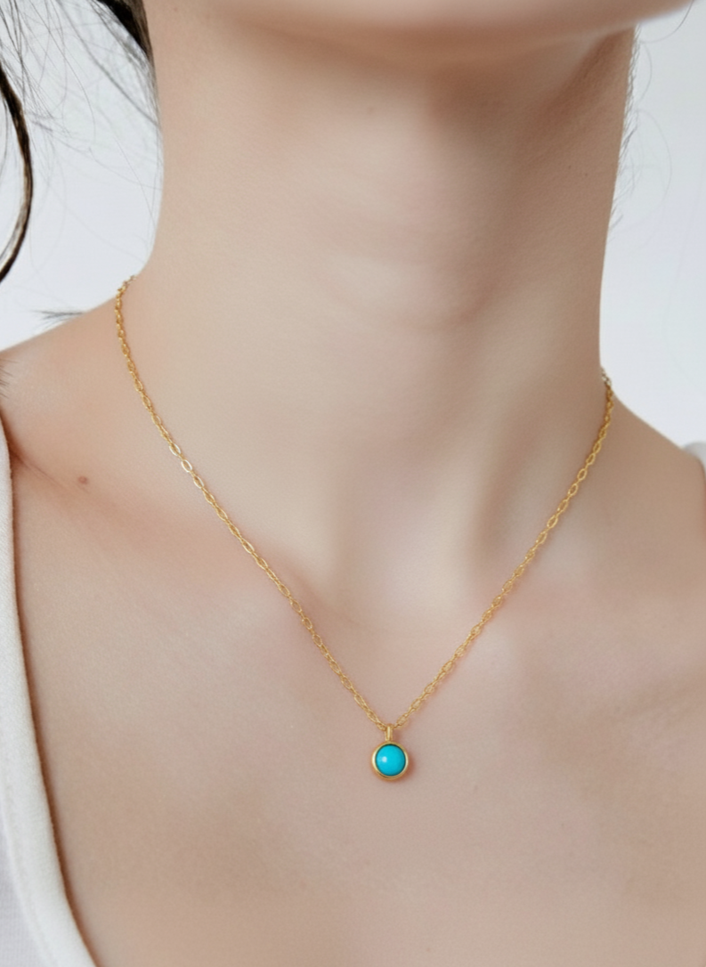 Turquoise Pendant Necklace – 925 Silver with 18K Gold Plating, Adjustable Chain
