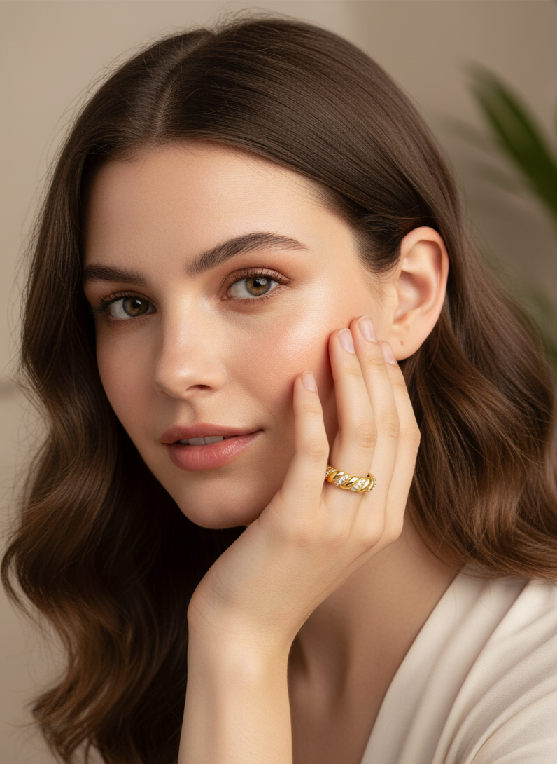 Twisted Pavé Band Ring – 925 Silver with 18K Gold/Platinum Plating