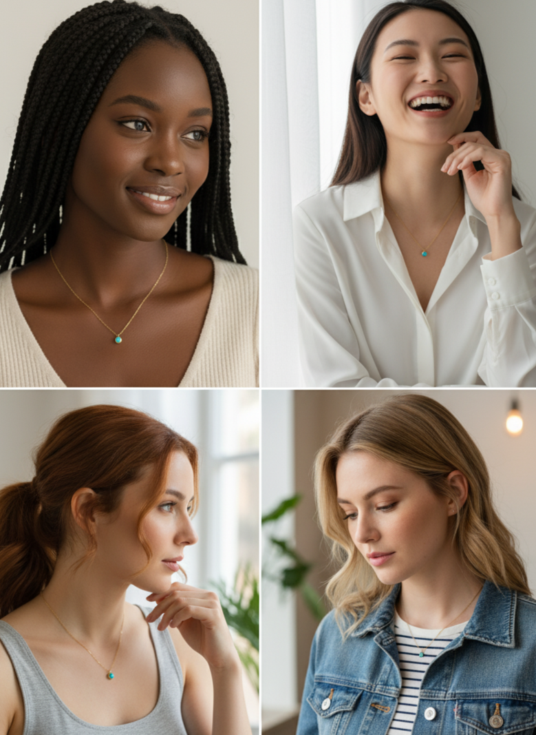 Turquoise Pendant Necklace – 925 Silver with 18K Gold Plating, Adjustable Chain