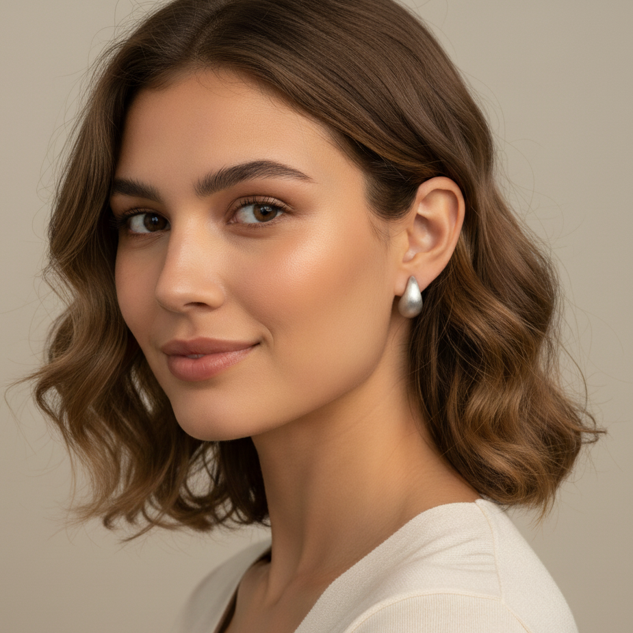 Raindrop Stud Earrings – 925 Silver with 18K Gold Plating