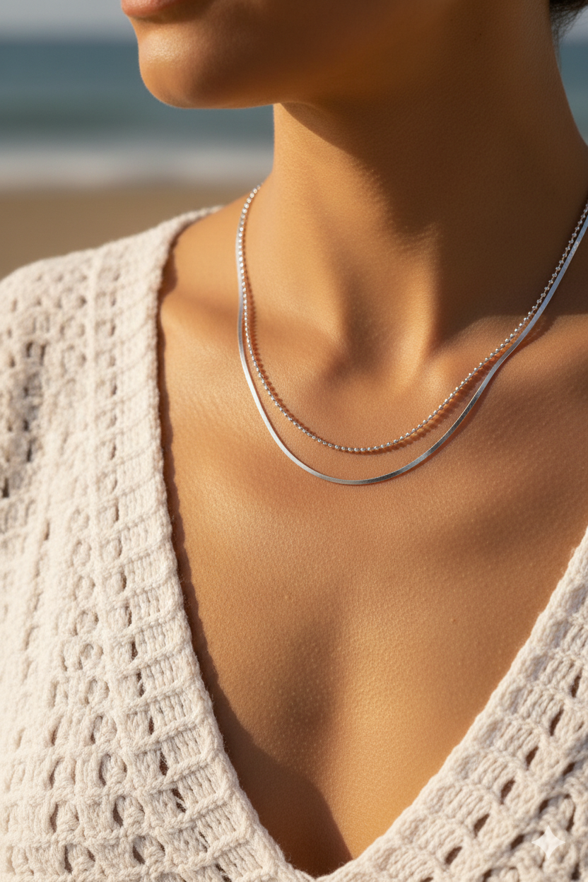 Morning Mist Dual Chain Necklace – 925 Silver with 18K Gold Plating