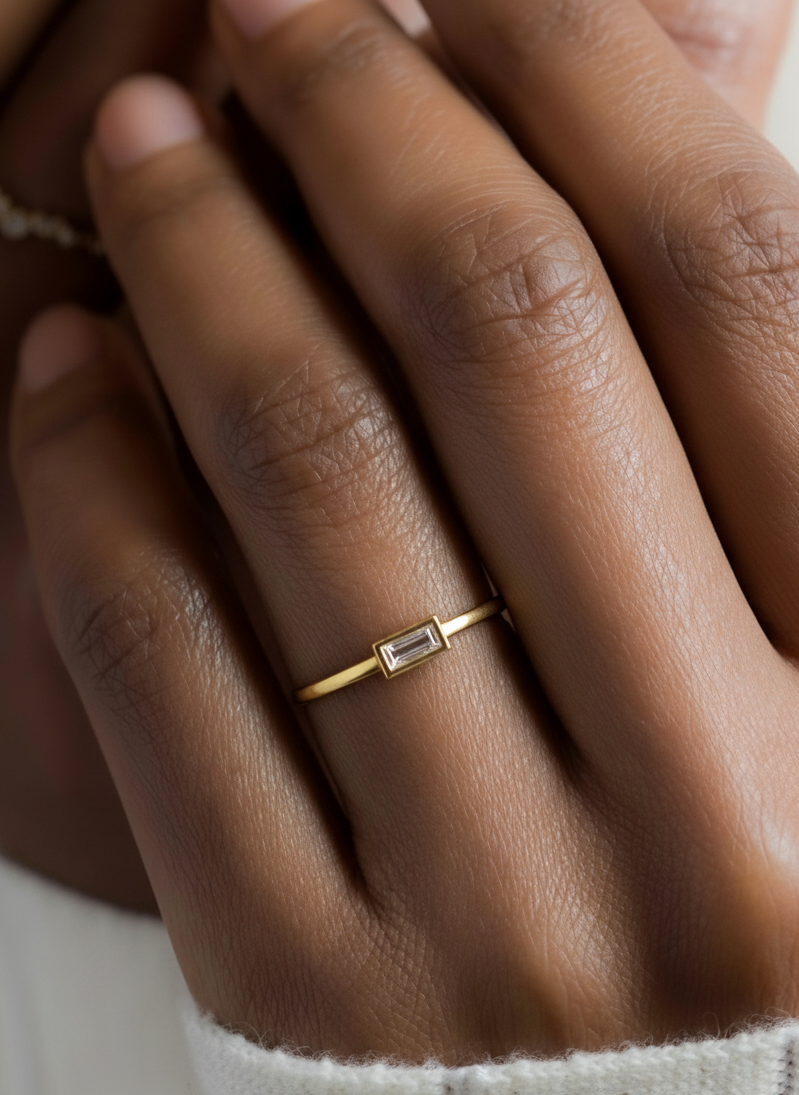 Glimmer Geometry Baguette Zircon Ring – 925 Silver with 18K Gold Plating