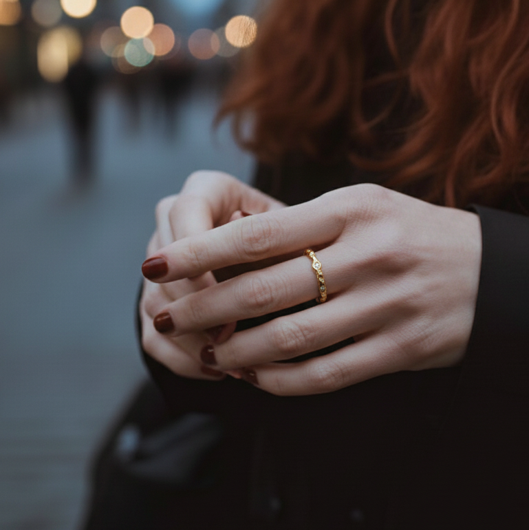 Starlit Glow Adjustable Ring – Irregular Hollow Texture, 18K Gold Vermeil on 925 Silver