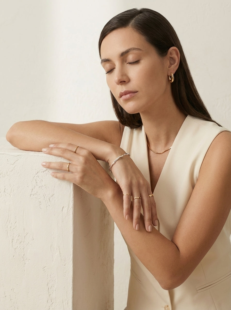 Flowing Texture Open Bangle | S925 Sterling Silver Minimalist Adjustable Bracelet