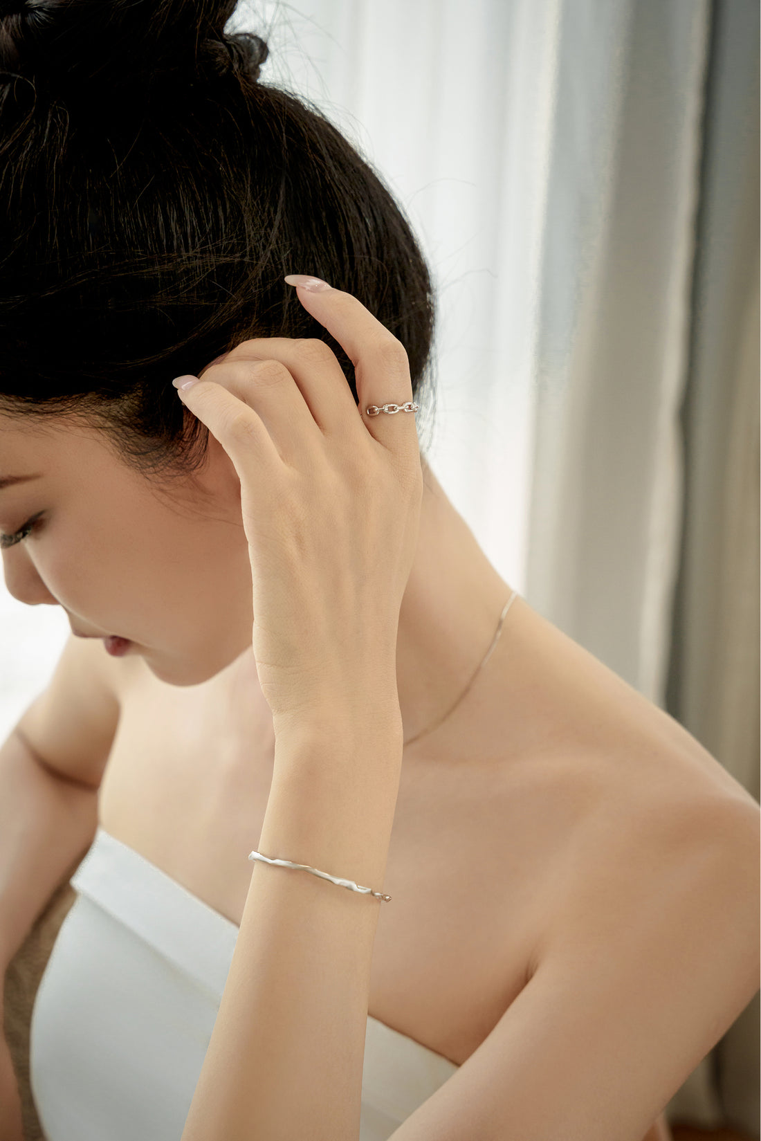 Flowing Texture Open Bangle | S925 Sterling Silver Minimalist Adjustable Bracelet