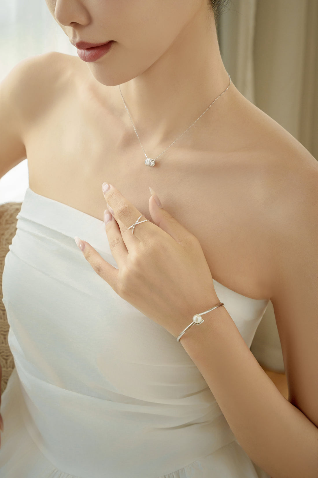 Gentle Radiance Bangle – S925 Sterling Silver Open Bracelet with Pear