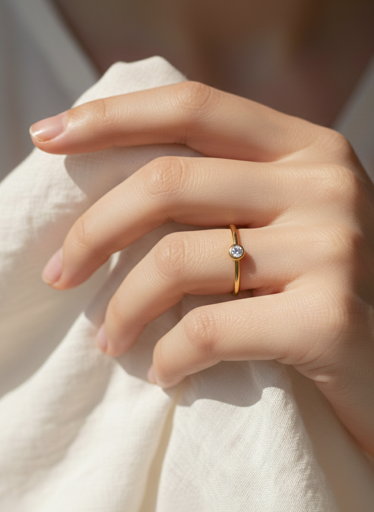 Elegant Zircon Stacking Ring – 20K Gold/Platinum Plated on 925 Silver