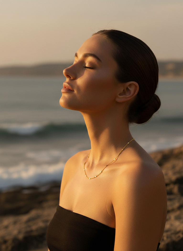 Shimmering Disc Chain Necklace – 925 Silver with 18K Gold Plating