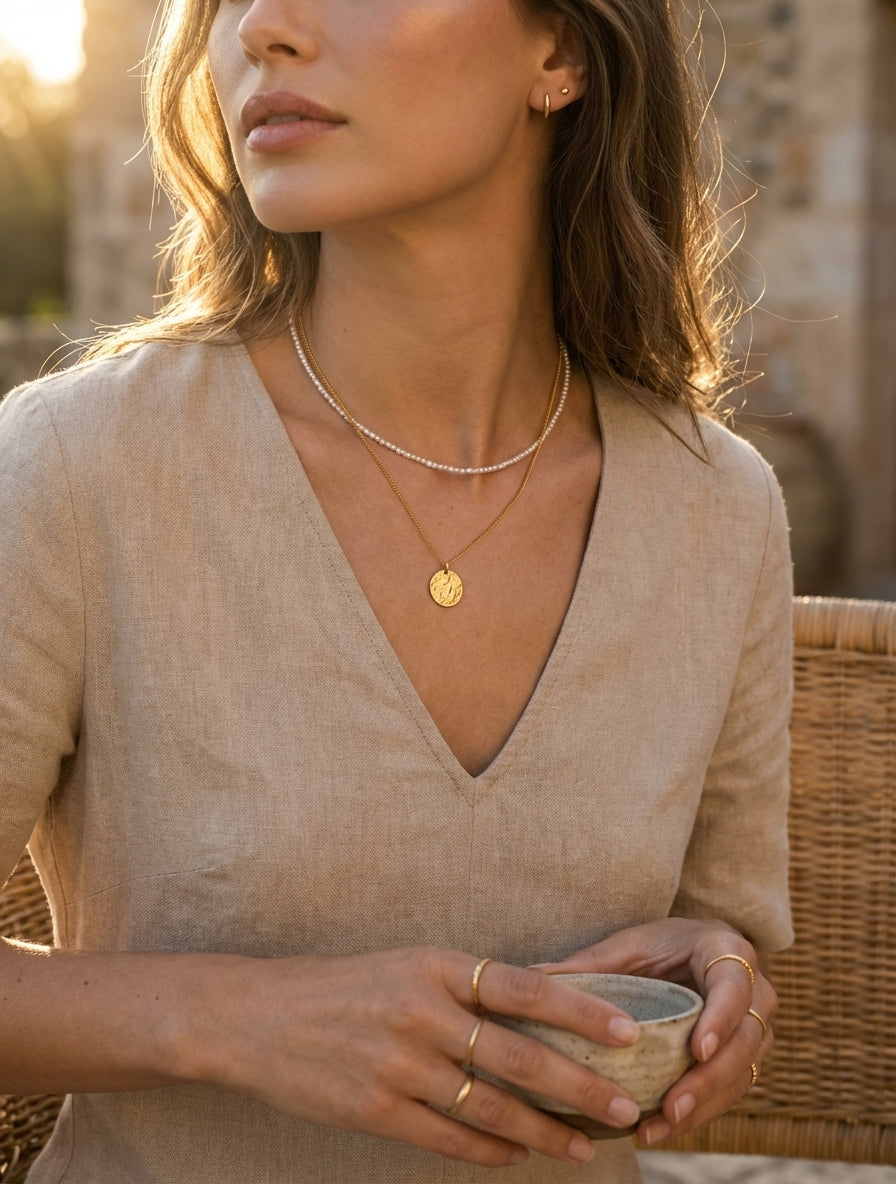 Halo Ripple Irregular Pendant Necklace – 925 Silver with 18K Gold Plating